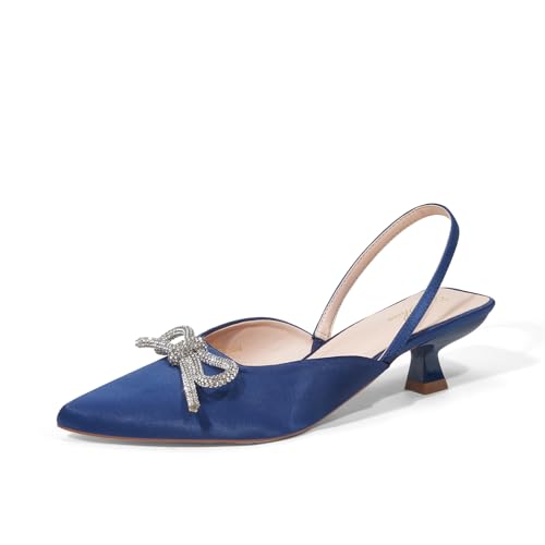 GENSHUO Slingback-Pumps mit Strasssteinen und Schleife für Damen, geschlossener spitzer Zehenbereich, Hochzeits- und Brautschuhe, Marineblauer Satin, 40 EU GENSHUO Slingback-Pumps mit Strasssteinen und Schleife für Damen, geschlossener spitzer Zehenbereich, Hochzeits- und Brautschuhe, Marineblauer Satin, 40 EU von GENSHUO