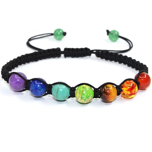 Natürliches Steinperlenarmband für Frauen - 1 Stück buntes echtes Steine verstellbares geflochtenes Seilarmband, Yoga-Perlen-Armbandgeflecht-Armbandgeschenke für Mädchen zum Geburtstag und Jubiläum von GENSMILE