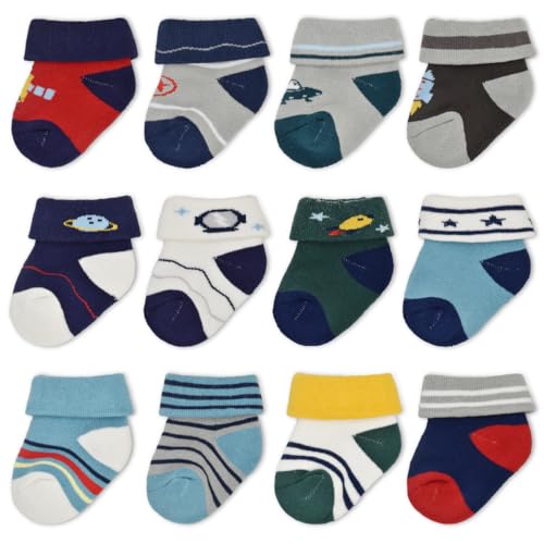 GENTABY Baby Jungen Dicke Terry Socken Mädchen Neugeborene Warme Winter Kleinkind Thermische Niedliche Muster 12 Paar 0-6 Monate von GENTABY