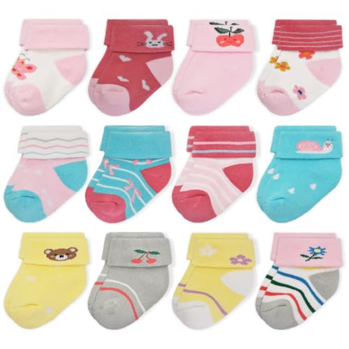 GENTABY Baby Jungen Dicke Terry Socken Mädchen Neugeborene Warme Winter Kleinkind Thermische Niedliche Muster 12 Paar 0-6 Monate von GENTABY