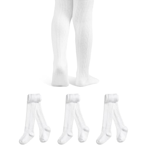 GENTABY Baby Strumpfhose Mädchen Anti-Rutsch Strumpfhosen 3 Paar Baumwolle Kinderstrumpfhose Neugeborene Zopfmuster Warme Strümpfe Leggings 6-12 Monate von GENTABY
