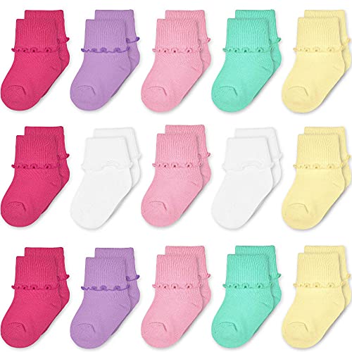 GENTABY Baby socken Mädchen Socken 27-30 - Kleinkind socken 23-26 weiße Baumwoll Socken Mädchen schöne attraktive Gewellte Socken elastische - 15 Paar für 0-1 Jahre Mädchen socken von GENTABY