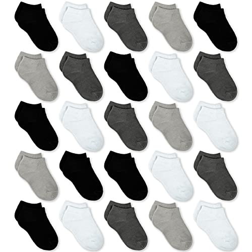 GENTABY Jungen Mädchen Kinder Socken - Unisex Kleinkind Socken 17-19 Schwarz Weiß Grau Baby Socken - 25 Paar für 0-1 Jahre Kleinkind Neugeborene Schule Trainieren Laufen Strapazierfähige Socken von GENTABY