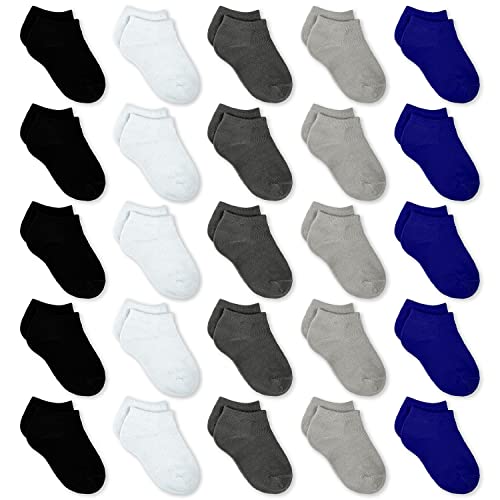 GENTABY Jungen Mädchen Kinder Socken - Unisex Kleinkind Socken 23-26 Schwarz Weiß Grau Baby Socken - 25 Paar für 2-4 Jahre Kleinkind Neugeborene Schule Trainieren Laufen Strapazierfähige Socken von GENTABY