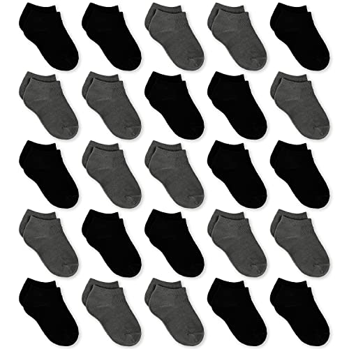 GENTABY Jungen Mädchen Kinder Socken - Unisex Kleinkind Socken 23-26 Schwarz Weiß Grau Baby Socken - 25 Paar für 2-4 Jahre Kleinkind Neugeborene Schule Trainieren Laufen Strapazierfähige Socken von GENTABY