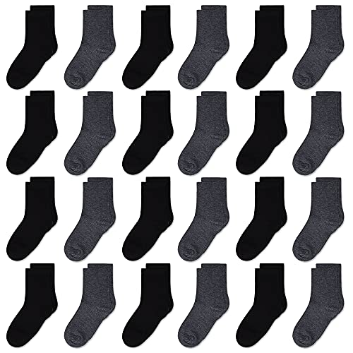 GENTABY Jungen Socken Kinder Sport Mädchen Socken Kleinkind für 7-10 Jahre 23-26/27-30/31-34 Schwarz Weiß Grau Weiche Elastische 24 Packs Baby Socken von GENTABY