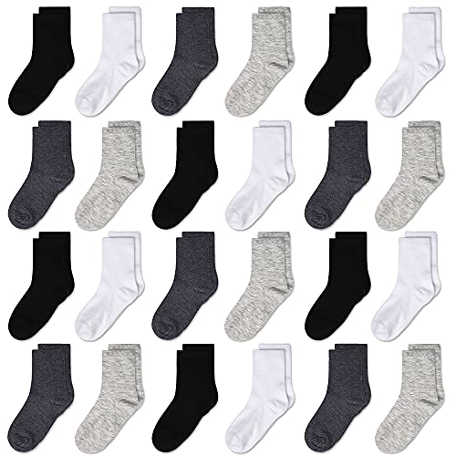 GENTABY Jungen Socken Kinder Sport Mädchen Socken Kleinkind für 10-13 Jahre 23-26/27-30/31-34 Schwarz Weiß Grau Weiche Elastische 24 Packs Baby Socken von GENTABY