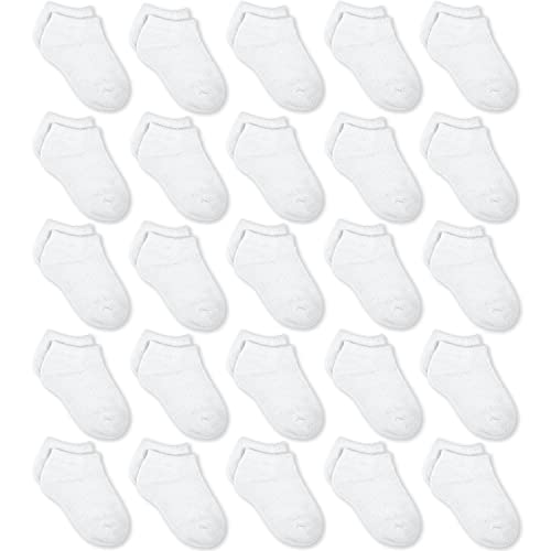 GENTABY Jungen Mädchen Socken - Unisex Kleinkind Weiß Low Cut Socken - 25 Paar für 10-13 Jahre Kleinkind Neugeborene Schule Strapazierfähige Socken Sport von GENTABY