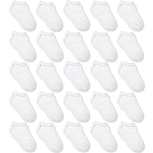 GENTABY Jungen Mädchen Unisex Kleinkind Socken - Weiß Low Cut - 25 Paar für 2-4 Jahre Neugeborene Schule Strapazierfähige Sport von GENTABY