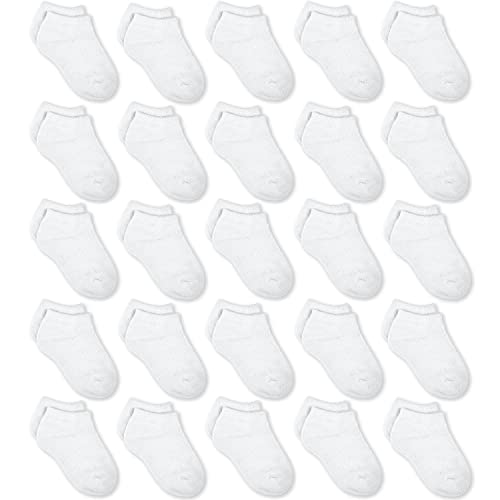 GENTABY Jungen Mädchen Socken - Unisex Kleinkind Weiß Low Cut Socken - 25 Paar für 4-7 Jahre Kleinkind Neugeborene Schule Strapazierfähige Socken Sport von GENTABY