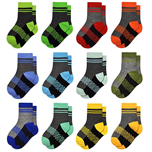 GENTABY Jungen Socken Kinder Strümpfe 12 Paar Bunte Stretch Karierte Socken 90% Polyester Atmungsaktive Sportsocken für Jungen 2-4 Jahren Größe 23-26 von GENTABY