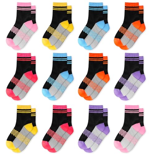 GENTABY Jungen Socken Kinder Strümpfe 12 Paar Bunte Stretch Karierte Socken 90% Polyester Atmungsaktive Sportsocken für Jungen 2-4 Jahren Größe 23-26 von GENTABY