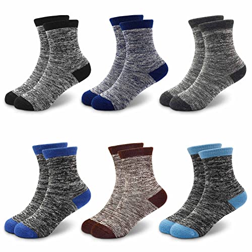 GENTABY Jungen dicke socken Kinder Winter Schwarz Blau Grau Elastische Warme Socken Heimsocken Sportsocken Geeignet für Kinder von 6 Paar 10-14 Jahren 35-40 von GENTABY