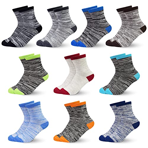 GENTABY Socken Jungen graue Kinder Babysocken - Baumwolle Bunte Sportsocken Neuartige Weiche Elastische - 10 paar für 7-10 Jahre Größe 23-26 27-30 31-34 Kleinkind Mädchen Schulsocken von GENTABY