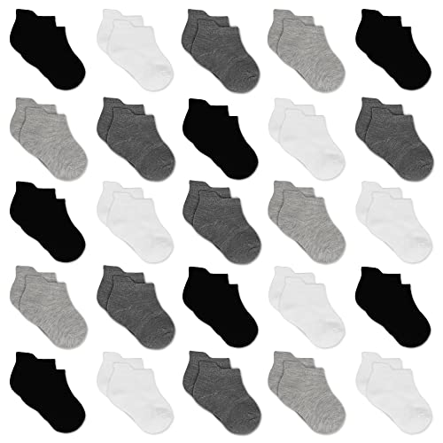 GENTABY Jungen socken Kinder Sneakersocken Mädchen 25 Paar Schwarze graue weiße Kindersocken Größe 23-26 Alter 2-4 Jahre von GENTABY