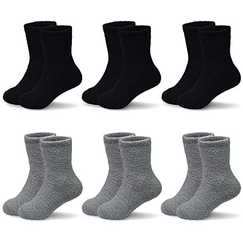 GENTABY Kinder Jungen Mädchen Winter socken - 6 Paar Kleinkinder Bettsocken für 1-3 Jahren Kinder Flauschig Weiche Socken warme Heimsocken für Jungen Größe 24-30 31-34 von GENTABY