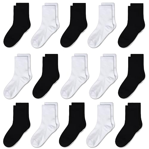 GENTABY Kinder Socken Schwarz Weiß Schule Socken Unisex Jungen Mädchen 15 Paare Kleinkind Socken 2-4 Jahre von GENTABY