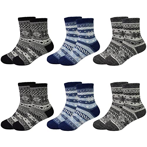 GENTABY Kinder Wollsocken Jungen Mädchen Warme Socken - Winter socken Kleinkind Dicke Socken Kinder 6 Multipack 27-31 Thermosocken Stiefel Wandern Skifahren Zuhause 4-7 Jahre von GENTABY