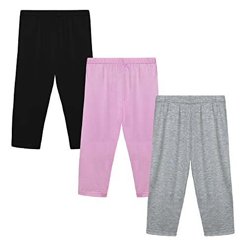 GENTABY Mädchen Leggings Schwarz Grau Rosa 95% Modal-Baumwollel Einfarbig Hose Stretch Slim Fit Kinder 3/4 Hose - 3 Pack Atmungsaktiv 2-3 Jahre Größen 85-95 Tanzsport Tägliche Hose von GENTABY