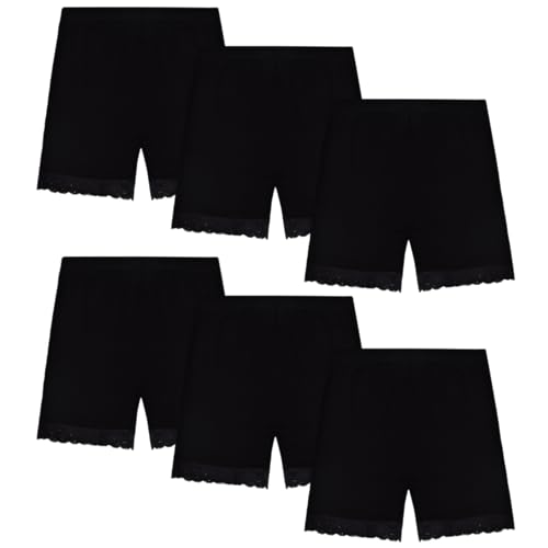 GENTABY Mädchen Schwarz Shorts Kleid - Kurze Leggings, Fahrrad Zu Hause Shorts, Bequeme und Atmungsaktive Spitze, 6 Pack, 3-4 Jahre von GENTABY