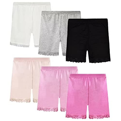 GENTABY Mädchen Shorts Unterrock Hose Schwarz Weiß Pink Sport Tanz Fahrrad Strand Shorts 6 Farben Kinder Sicher Weich Atmungsaktiv Dehnbar Shorts 6 Pack für 1-10 Jahre Mädchen, mehrfarbig, 6-8 Jahre von GENTABY