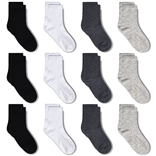 GENTABY Socken Jungen 27-30 Sportsocken Schwarz Weiß Grau Elastische Kinder Socken 27-30 für 4-7 Jahre 12 Paar Mädchen Kleinkind Socken von GENTABY