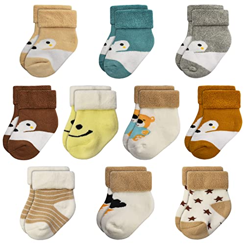 GENTABY Unisex Baby Socken Baumwolle Terry Warme 10 Paar Baby Jungen Neugeborene Socken Baby Mädchen 6-12 Monate Kleinkind Socken Dicke Winter Socken von GENTABY