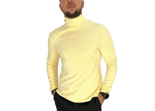 GENTLE Herren klassischer Sweatshirt - Pullover mit Rollkragen mit stylischem Reißverschluss, gelb L von GENTLE