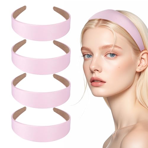 4 Stück Satin Haarreifen Damen Breit, Haarreif Breit Rose Pink, Verschiedene Modelle Haarreifen Mädchen Headband Stirnband Haarband Pink Rose füR Partys Cosplay Alltagsoutfits Frauen von GENZYRE