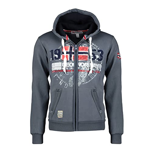 GEO NORWAT GAPIGAL Men - Herren Kapuzenjacke Zip Hoodie - Herren Logo Hoody Sweat Shirts - Langarm Warm Hoody Sweat Shirt Kapuzen - Hoodie Sweatjacke Sport Casual Kapuze Basic (Dunkelgrau S) von GEO NORWAY