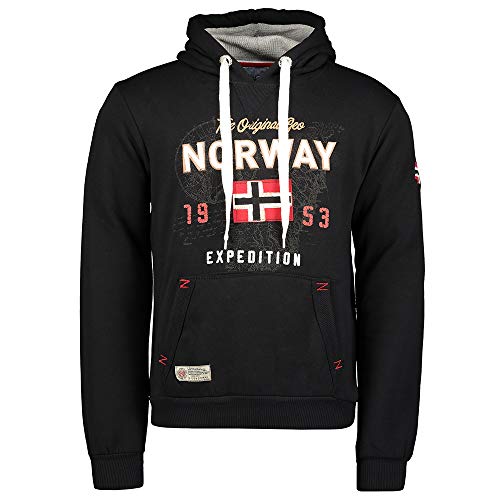GEO NORWAY GUITRE Men - Herren Hoodie Kapuzenjacke - Herren -Logo-Kapuzenpullis - Sweatjacke Kapuze Sweater Verschluss - Sweat Sport Casual Basic Männer (Schwarz L) von Geographical Norway