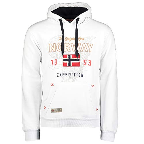 GEO NORWAY GUITRE Men - Herren Hoodie Kapuzenjacke - Herren -Logo-Kapuzenpullis - Sweatjacke Kapuze Sweater Verschluss - Sweat Sport Casual Basic Männer (Weiß M) von GEO NORWAY