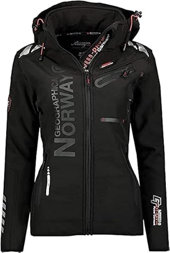 GEO NORWAY Geographical Norway Damen Softshell Jacke, Winddichte und Wasserdichte Outdoorjacke mit Kapuze für Frauen (as3, alpha, l, regular, regular) von GEO NORWAY