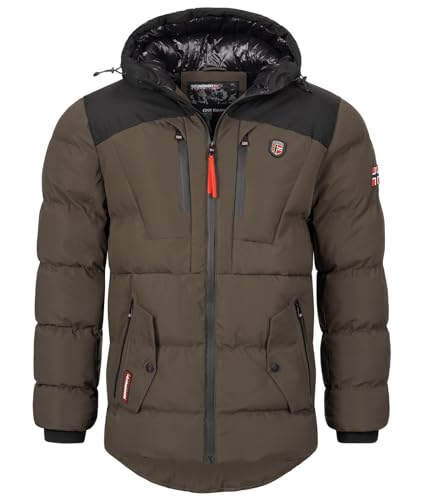 GEO NORWAY Herren Jacke Cachot Winterjacke Parka Kapuze Storm Cuffs Vokuhila, kaki, Gr:S von GEO NORWAY