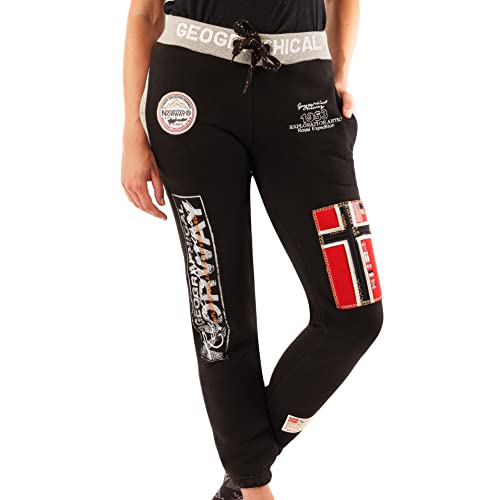 GEO NORWAY Myer Lady - Damen Jogginghose Sporthose Gym - Bequeme Fitness-Trainingshose Elastischer Bund Casual - Damen Yoga-Trainingsanzug Baumwolle Polyester Taschen Schwarz - L von GEO NORWAY