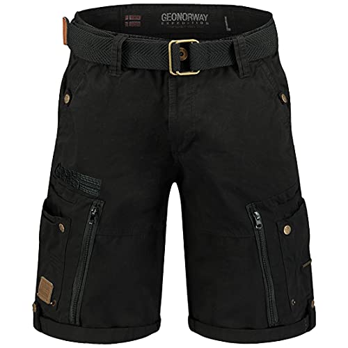 GEO NORWAY PASSPARTOUT Men - Lässige Herren-Baumwoll-Bermuda-Shorts - Sport-Cargo-Shorts Für Herren - Casual Chino-Shorts Sommer Manner - Gürtel-Shorts Mit Taschen - Bequeme Regular Fit Schwarz - 3XL von GEO NORWAY