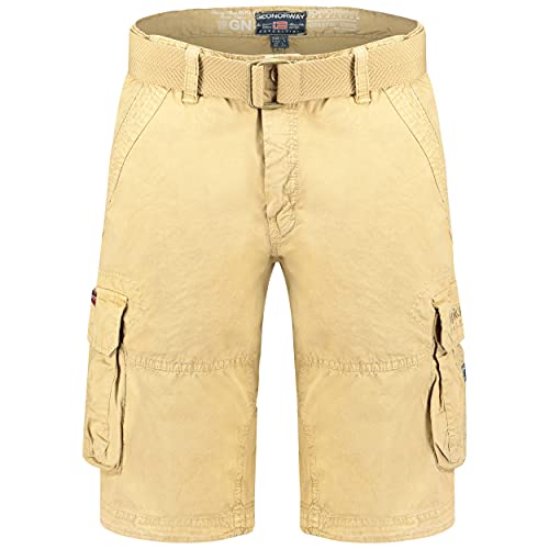 GEO NORWAY PIONEC Men - Herren Casual Baumwolle Bermuda Kurze Shorts - Herren Sport Cargo Taschen - Manner Hose Sommer Chino Shorts Bund - Regular Fit Bequem Freizeithose Pants Beige - XL von GEO NORWAY