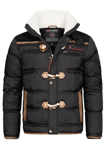 Geographical Norway Amonai Men - Warmer Pelzmantel Herbst Winter - Warme Jacke Mann - Parka Jacke Langarm Gefüttert Windstopper - Ideales Männergeschenk (Schwarz XXL) von GEO NORWAY