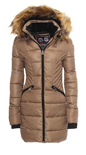 Geographical Norway Damen Jacke Wintermantel Parka Winterjacke Stepp Mantel warm Kapuze Abby S-XXL 3-Farben, Größe:M / 38, Farbe:Taupe von GEO NORWAY