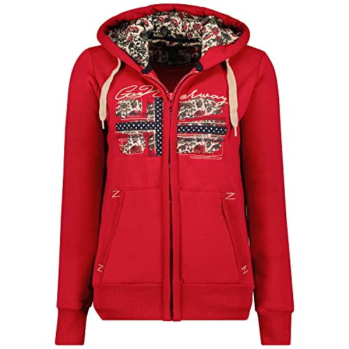 Geographical Norway Fabeaute Lady - Damen Sweatjacke Zip Kapuze Taschen - Pullover Langarm Warm Hoodie Jacke - Ideal Geschenk Frauen Jahreszeit Frühling Sommer Herbst (Granat M-Größe 2) von GEO NORWAY