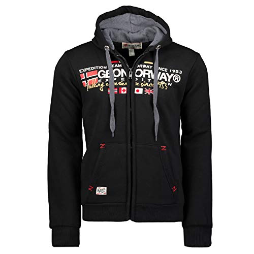 Geographical Norway Galiator Men - Sweatjacke Kapuze Tasche Känguru Mann - Logo Pullover Hood Hoody Warm Langarm Männer Frühling Sommer Herbst Winter (Schwarz XL) von GEO NORWAY