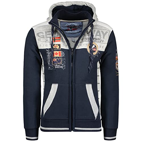 Geographical Norway Geday Men - Kapuzenpullover Zip Taschen Mann - Sweatjacke Pullover Logo Langarm Warm - Männer Jahreszeit Frühling Sommer Herbst Winter (Marine L) von GEO NORWAY