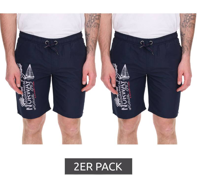 2er Pack GEOGRAPHICAL NORWAY Quara Herren Badehose Schwimm-Hose mit Logo-Print Bade-Shorts mit Taschen Schwimm-Shorts 001 Navy von GEOGRAPHICAL NORWAY