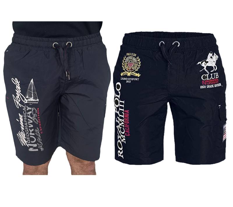 GEOGRAPHICAL NORWAY Herren Badehose Schwimm-Hose mit Logo-Print Bade-Shorts mit Taschen Schwimm-Shorts Navy von GEOGRAPHICAL NORWAY