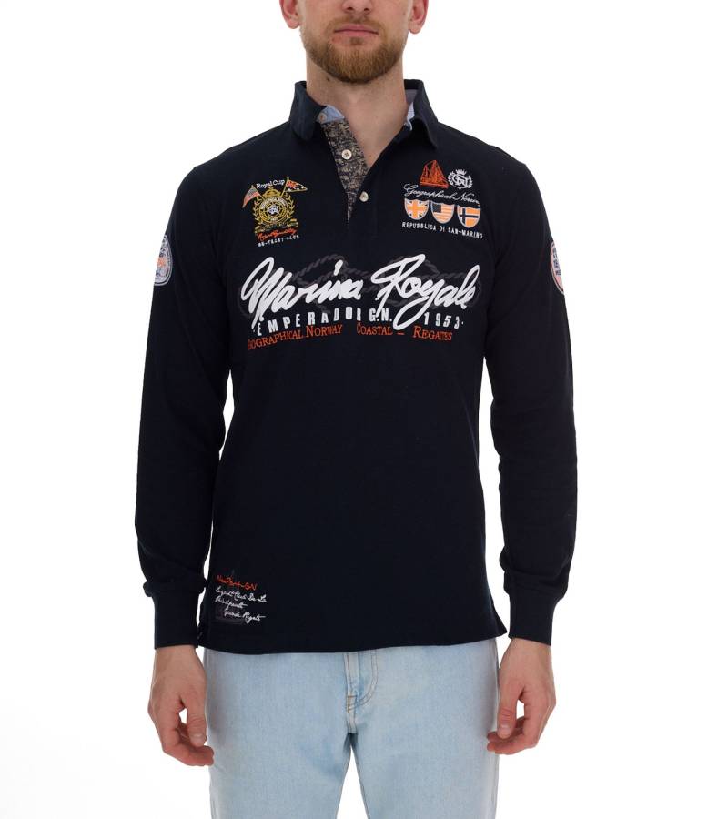 GEOGRAPHICAL NORWAY Kipawa Herren Polo-Shirt mit Knopfleiste Langarm-Shirt Baumwoll-Shirt SN500H Dunkelblau von GEOGRAPHICAL NORWAY