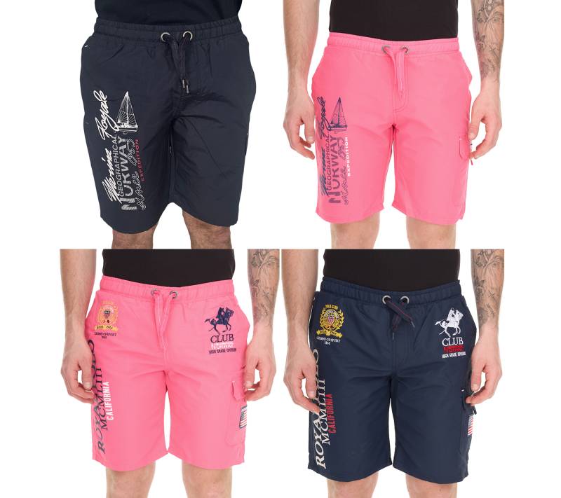 GEOGRAPHICAL NORWAY Quara/Quoyal Herren Badehose Schwimm-Hose mit Logo-Print Bade-Shorts mit Taschen Schwimm-Shorts Navy oder Pink von GEOGRAPHICAL NORWAY