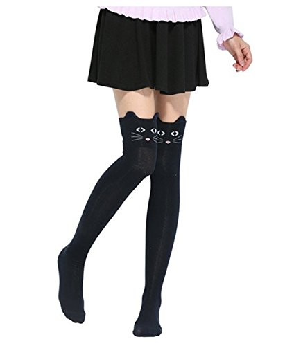 GEOOT Niedliche Damen-Oberschenkelstrümpfe mit 3D-Cartoon-Tiermuster, Overknee-Socken, Navy Cat, One size von GEOOT