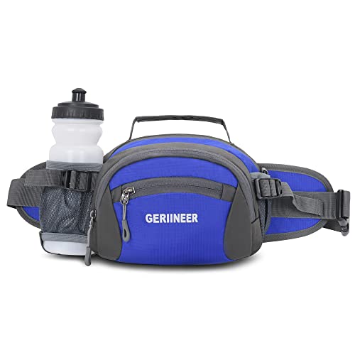 GERIINEER Wasserdichte Bauchtasche Gürteltasche mit Flaschenhalter Damen und Herren Bauchtasche Geeignet für Reise Sport Running und Alle Outdoor Aktivitäten Hüfttasche Damen Herren Sport (Dunkelblau) von GERIINEER