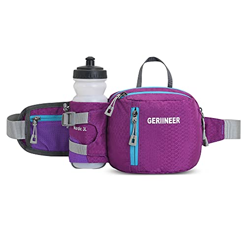 GERIINEER wasserdichte Bauchtasche Gürteltasche mit Flaschenhalter Damen und Herren, Bauchtasche Geeignet für Reise Sport Running und Alle Outdoor Aktivitäten, Hüfttasche Damen Herren Sport (Violett) von GERIINEER