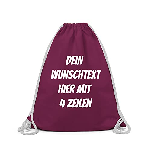 GERLINOVA Schöner Turnbeutel mit Wunschtext, Sporttasche, Rucksack zum Selbst bedrucken Burgund von GERLINOVA